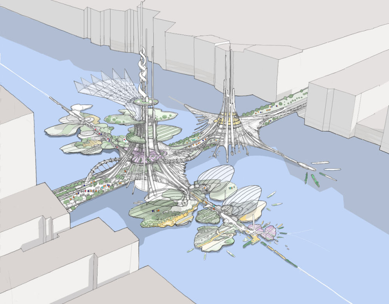 Illustration for article titled The Insane Plan to Build the World's Tallest Towers in a Lake in China